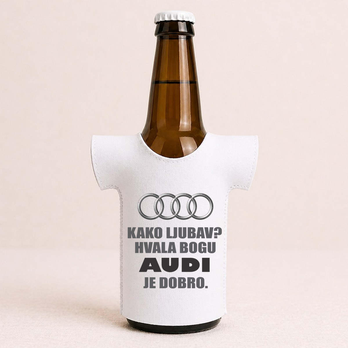 Kako ljubav? Hvala bogu AUDI je dobro - Majica za flaše – prikaz izdelka
