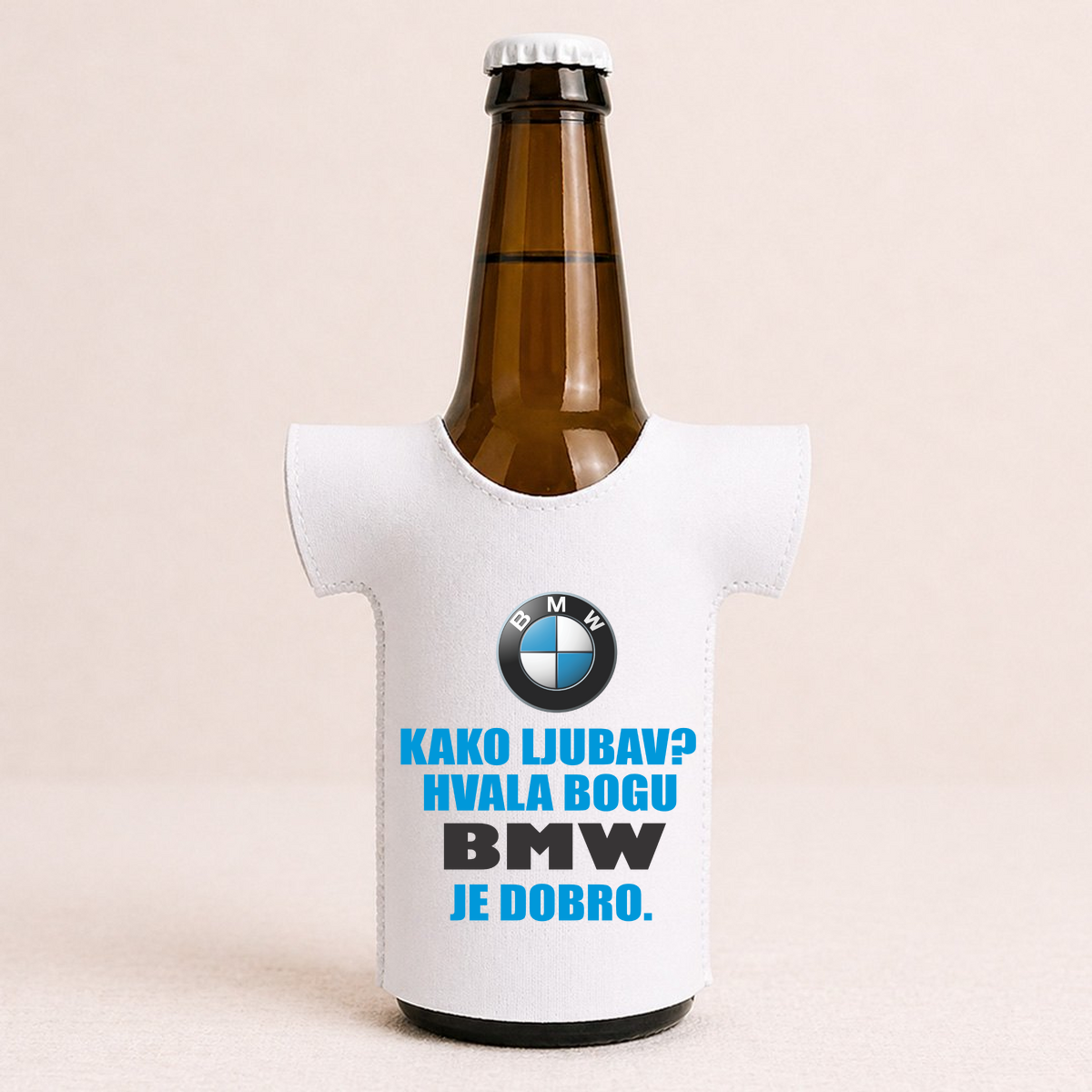 Kako ljubav? Hvala bogu BMW je dobro - Majica za flaše – prikaz izdelka